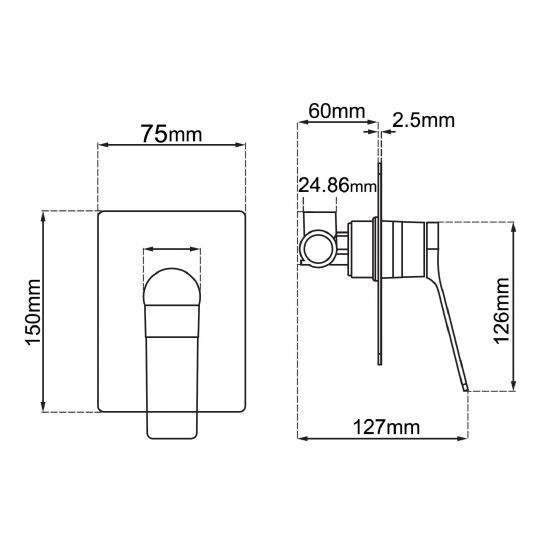 RUSHY Square Chrome Built-in Shower Mixer