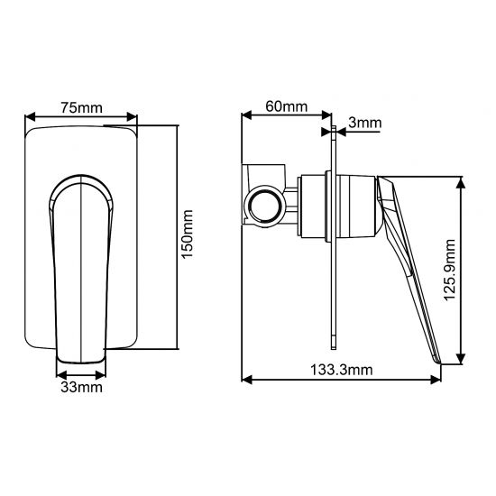 AU Series Square Black Shower/Bath Wall Mixer