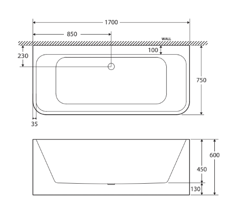 Delta Back-To-Wall Acrylic Bath - Gloss White