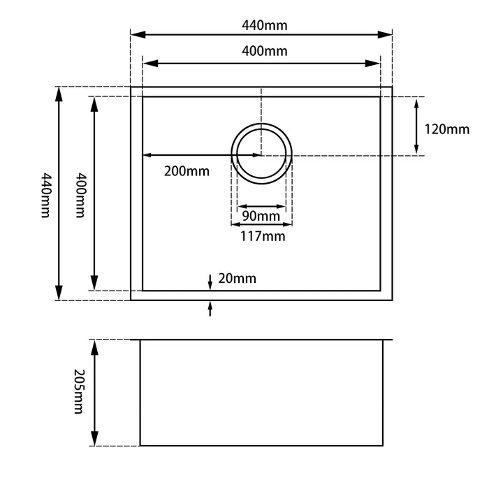 440x440x205mm Chrome Stainless Steel Single Bowl Kitchen Sink