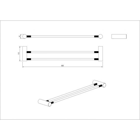 CADDENCE Series Brushed Yellow Gold Double Towel Rail 600mm