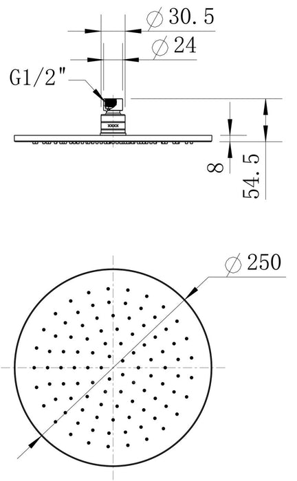 Brass Round Shower Head - Chrome