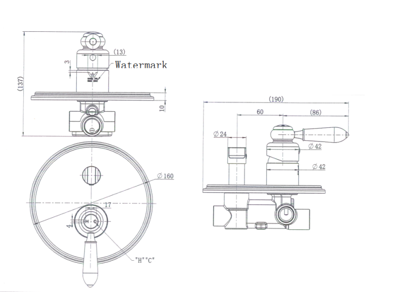 Bordeaux Shower Diverter Mixer - Chrome