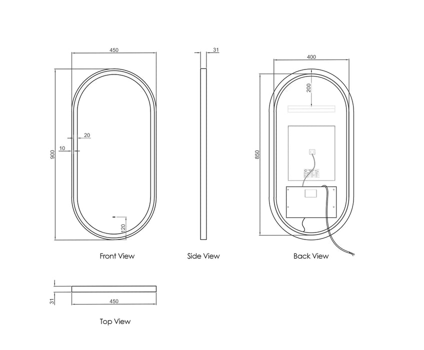 LED BRIGHTON 900X450 GOLD METAL FRAME MIRROR WITH TUFFI GLASS