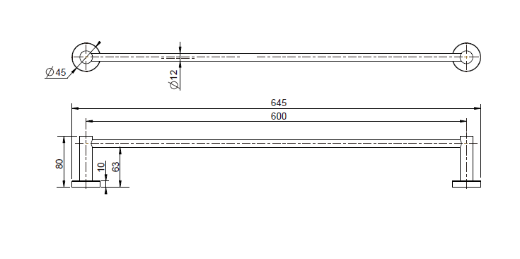 Mirage 600mm Single Towel Rail Brushed Nickel