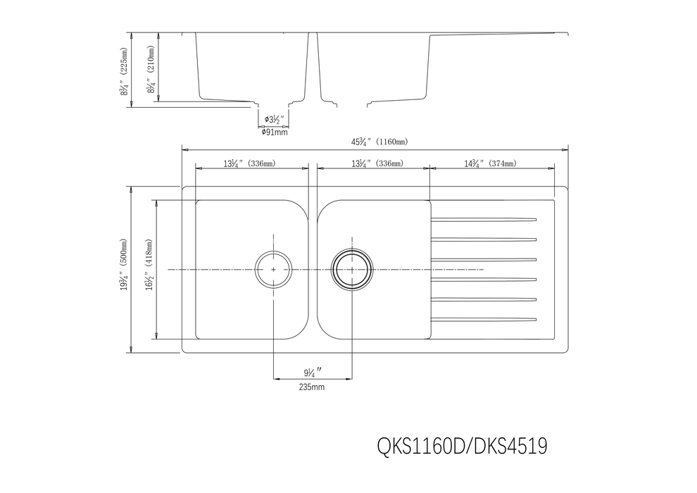 Quartz Top/Undermount Kitchen Sink With Drainer - 1160mm Matte Black