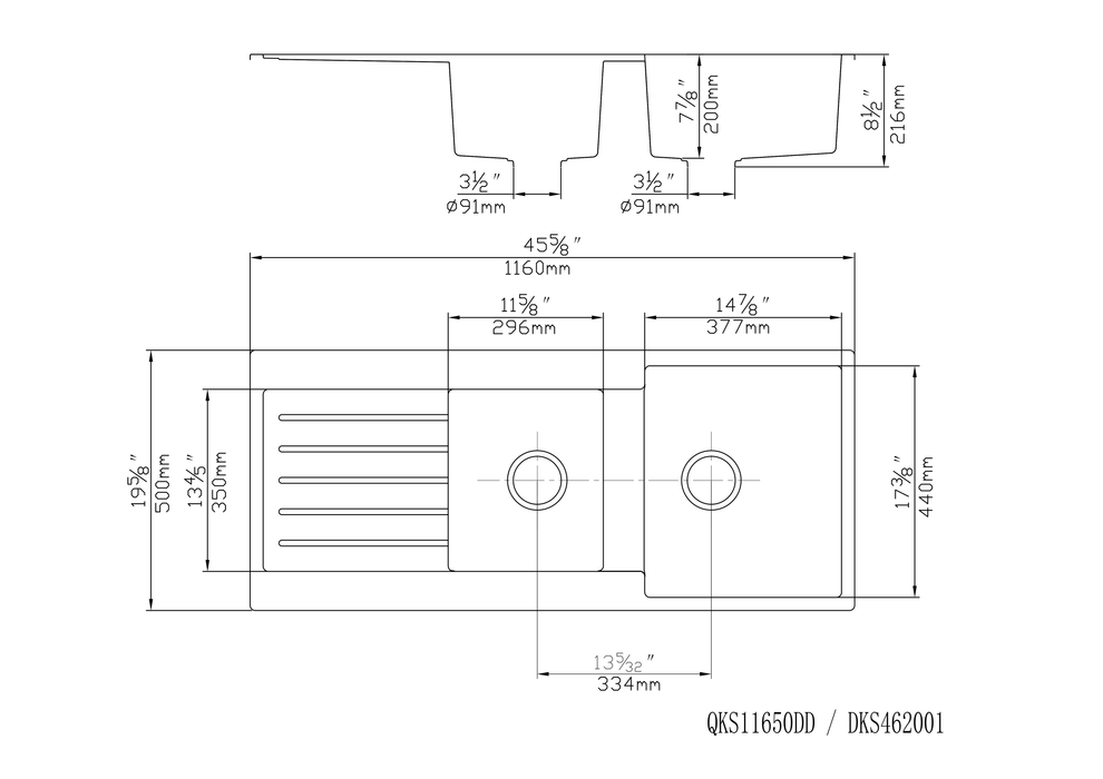 Quartz Top/Undermount  Kitchen Sink - 1160mm Matte Black