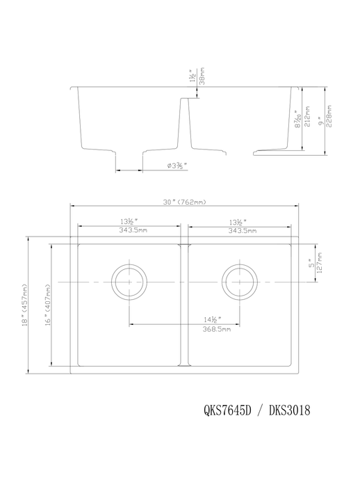 Quartz Top/Undermount Double Bowl Kitchen Sink - 813mm Matte Black