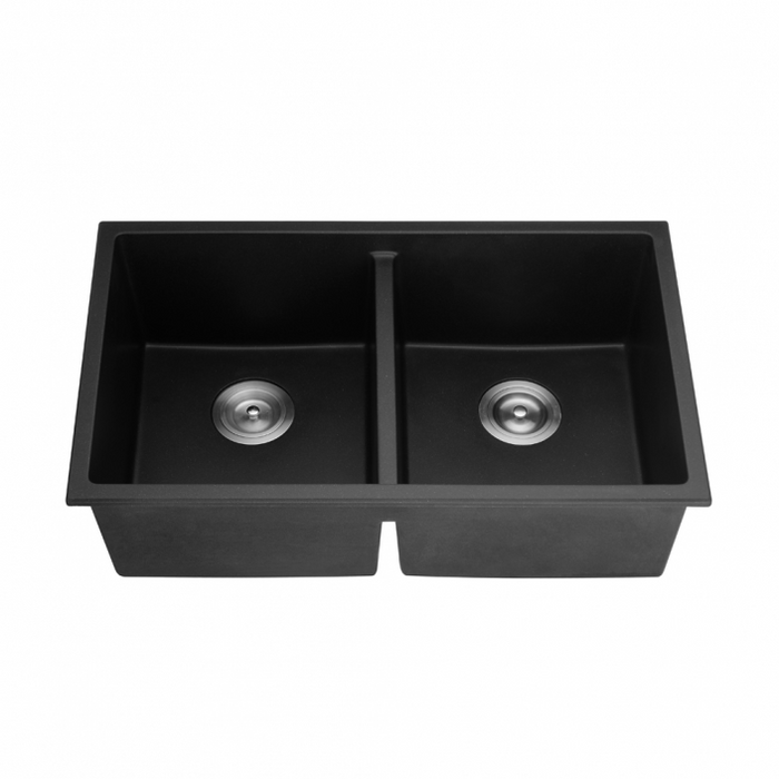 Quartz Top/Undermount Double Bowl Kitchen Sink - 762mm Matte Black