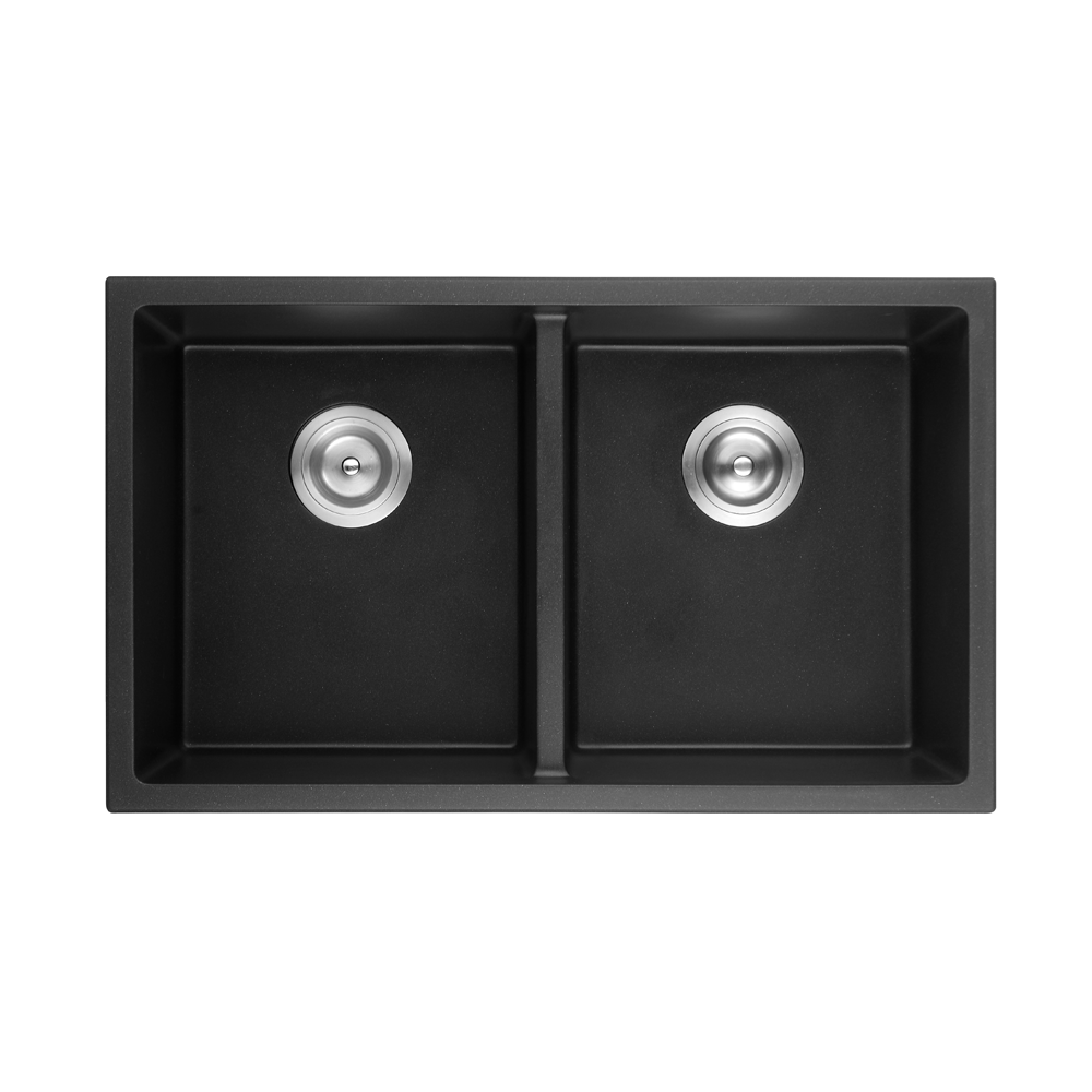 Quartz Top/Undermount Double Bowl Kitchen Sink - 813mm Matte Black