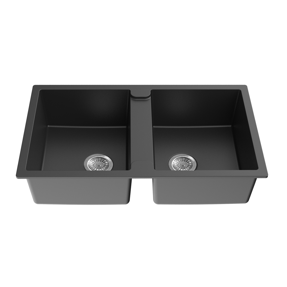 Quartz Top/Undermount Double Bowl  Kitchen Sink - 860mm Matte Black