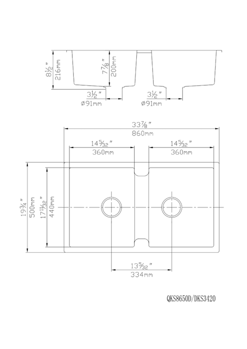 Quartz Top/Undermount Double Bowl  Kitchen Sink - 860mm Matte Black