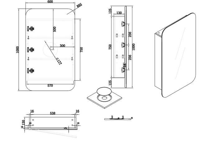 Rec 600X1000mm Shaving Cabinet