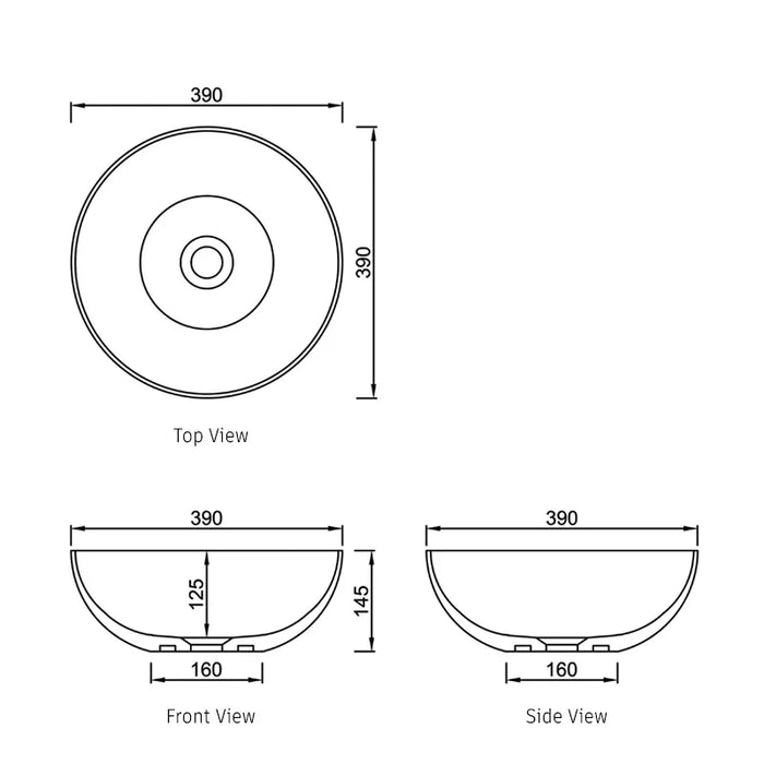 LONDON SOLID SURFACE 390X390X145 MATTE WHITE BASIN NF