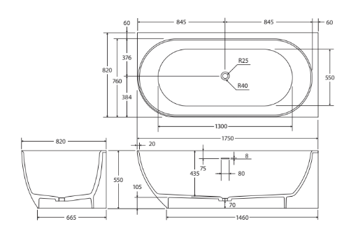 Matta Solid Surface Corner Bath -  1700mm