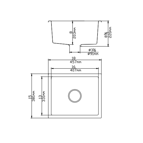 Quartz Top/Undermount Kitchen Sink - 381mm