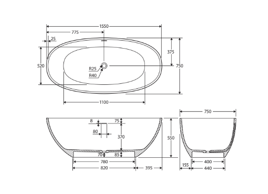 Sasso Solid Surface Bath - Matte White