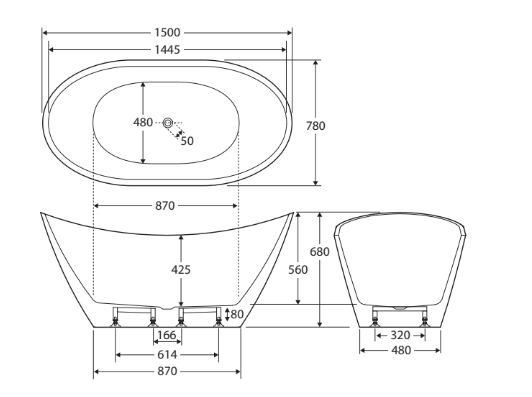 Paola Freestanding Acrylic Bath 1500mm