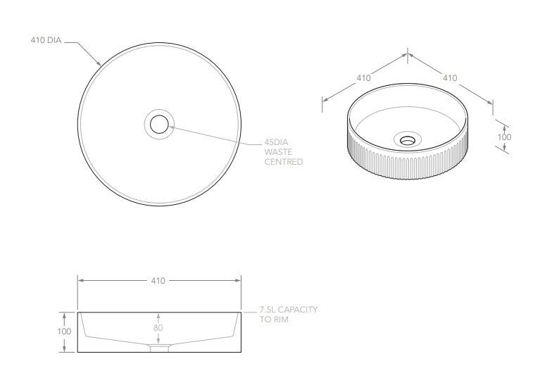 Round Fluted Basin