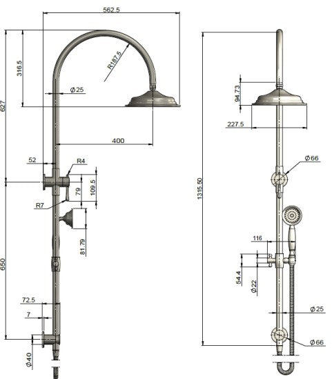 Harrington Combination Shower Rail Set - Brushed Nickel