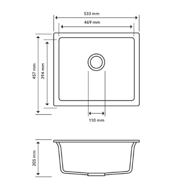 White Granite Single Bowl Kitchen Sink - 533mm