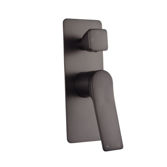 RUSHY Square Brushed Gun Metal Grey Wall Mixer With Diverter