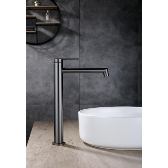 CADDENCE Series Brushed Gun Metal Grey Tall Basin Mixer