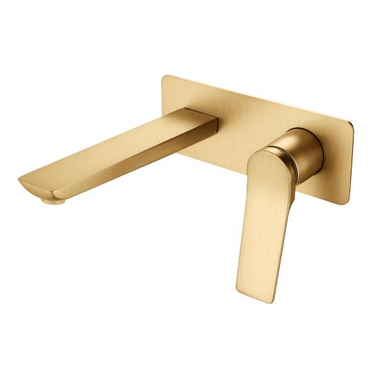 RUSHY Series Square Brushed Brass Wall Mixer with Spout