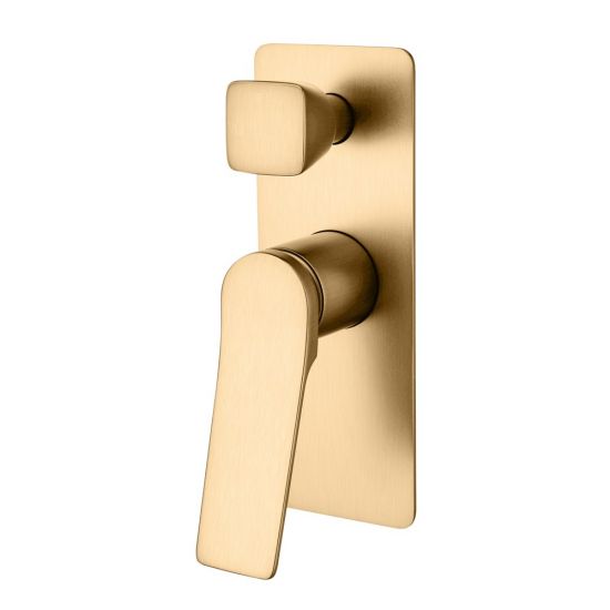 RUSHY Series Square Brushed Brass Wall Mixer With Diverter