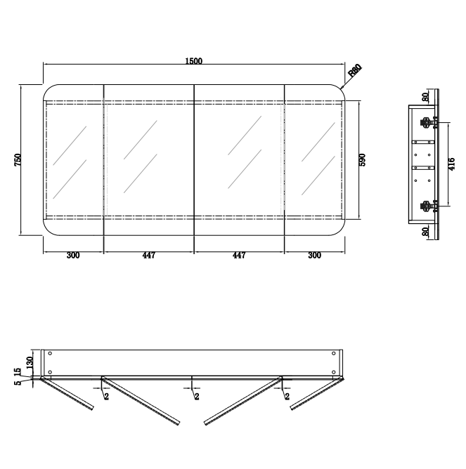 Rec 1500x750mm Shaving Cabinet