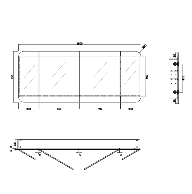 Rec 1800x750mm Shaving Cabinet