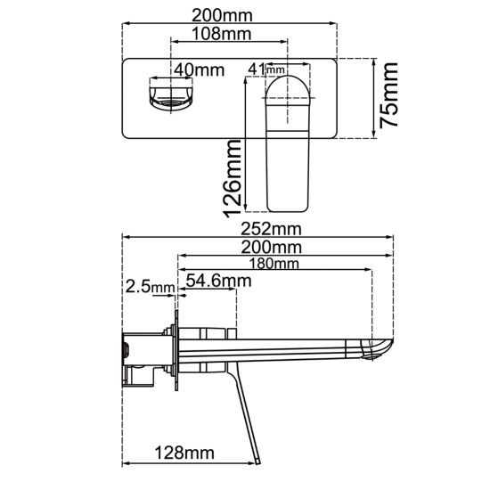 RUSHY Series Square Black Wall Mixer with Spout