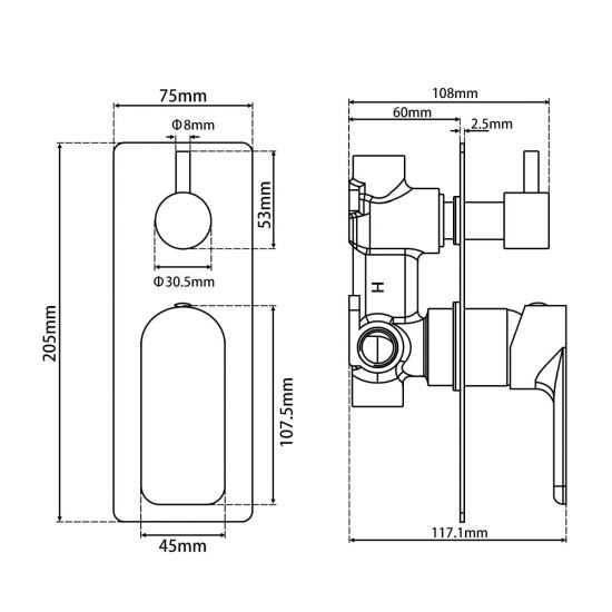 VOG Series Solid Brass Brushed Nickel Bath/Shower Wall Mixer with Diverter