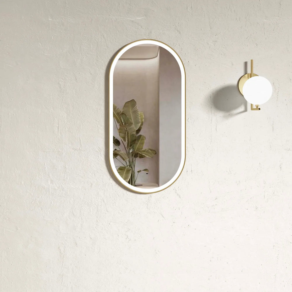 LED BRIGHTON 900X450 GOLD METAL FRAME MIRROR WITH TUFFI GLASS