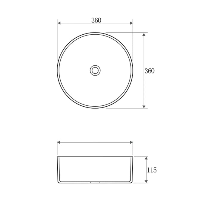 RADIUS ROUND 360X360X115 GUN METAL BASIN