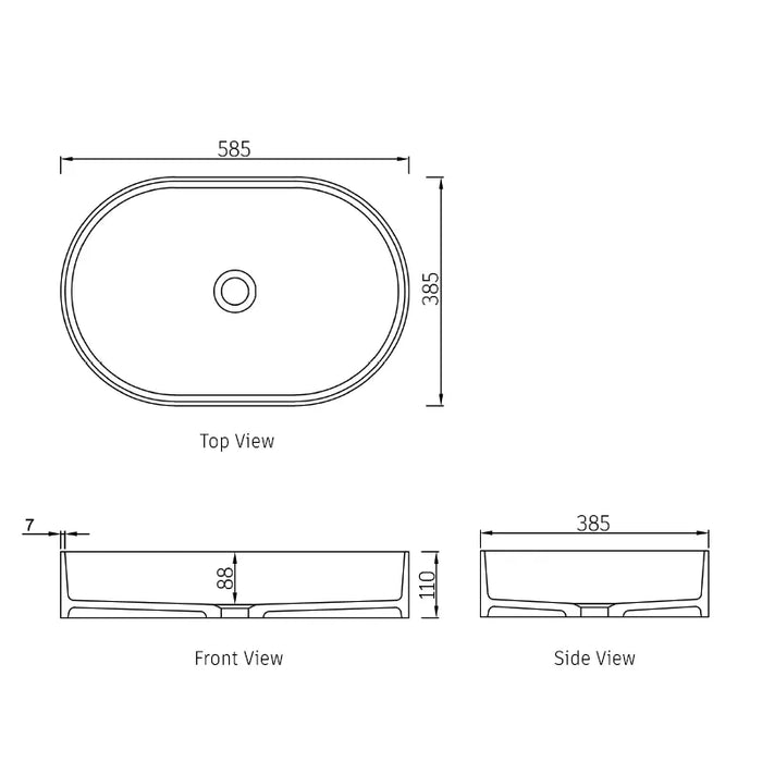 NOOSA SOLID SURFACE 585X385X110 MATTE WHITE BASIN NF