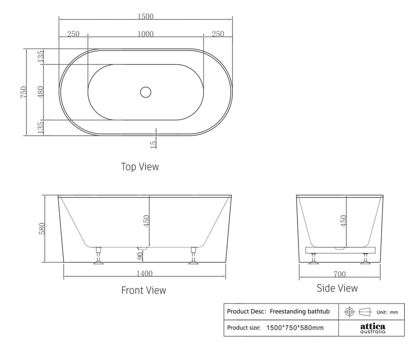 Attica Noosa 1500 Matte  White Bath