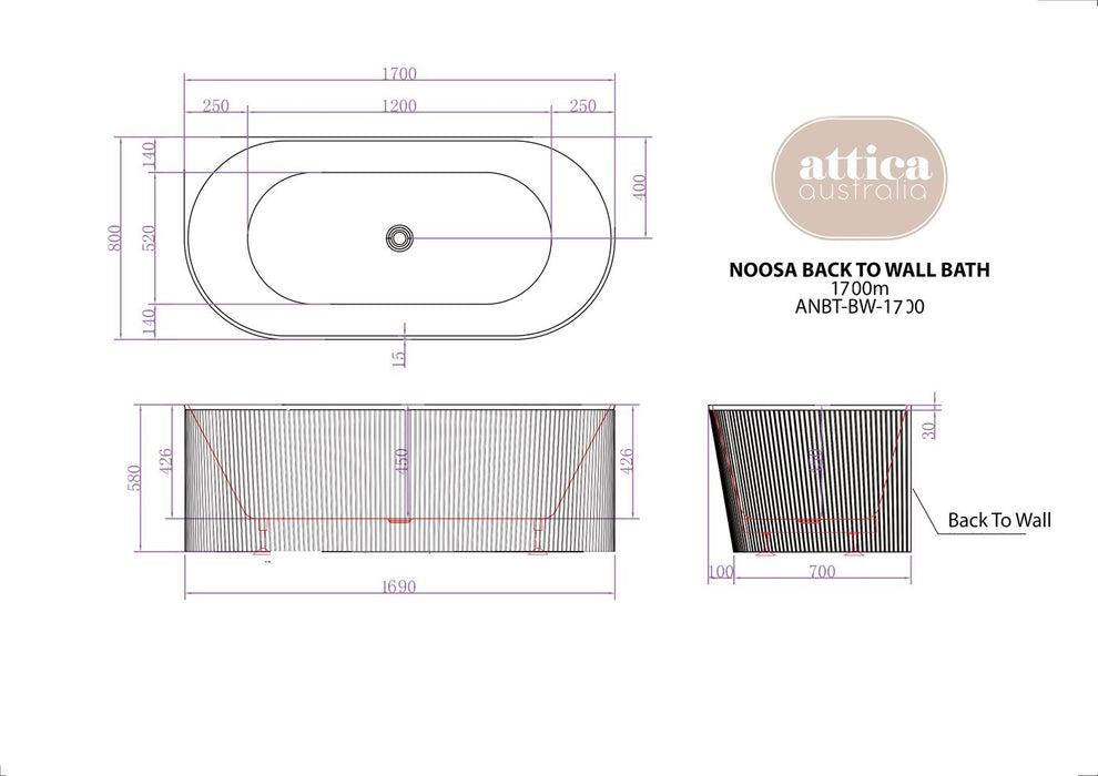 Attica Noosa BTW Multifit 1700 Matte White Bath