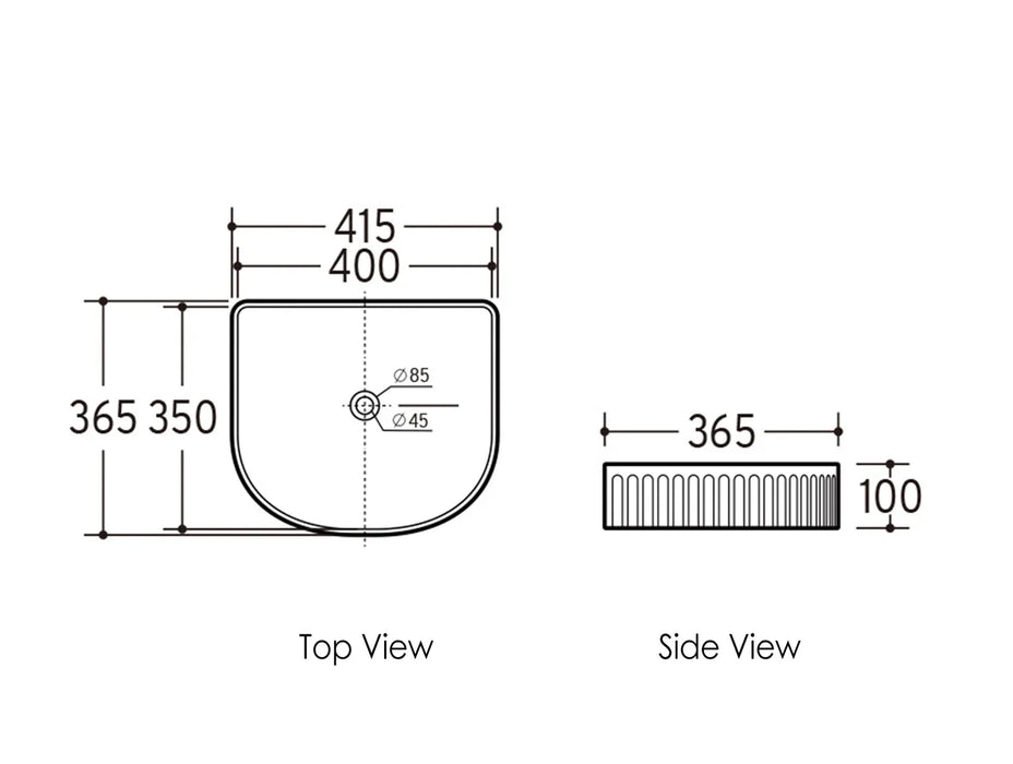 ARCHIE 415X365X100  FLUTED BASIN