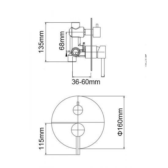 LUCID PIN Round Chrome Shower/Bath Mixer Diverter