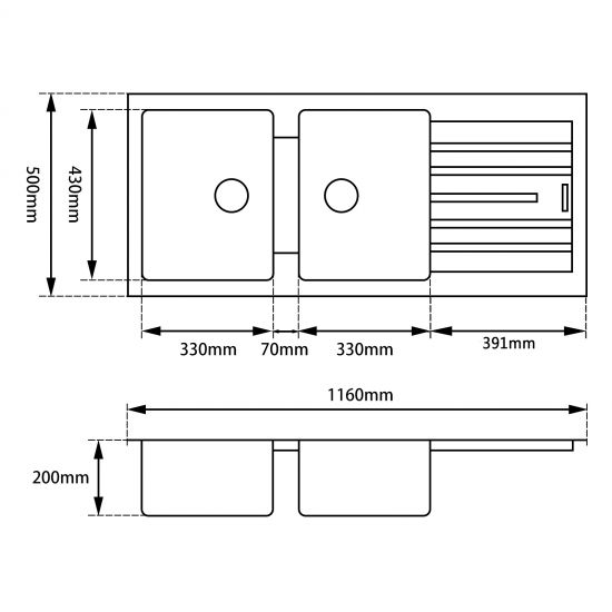 1160*500*200mm White Granite Quartz Stone Kitchen Sink Double Bowls Drainboard Top/Undermount