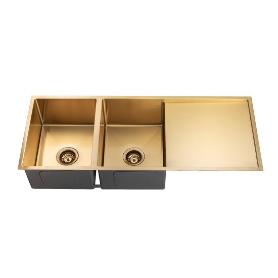 Brushed Gold Double Bowl Kitchen Sink with Drainer 1160*460*230mm