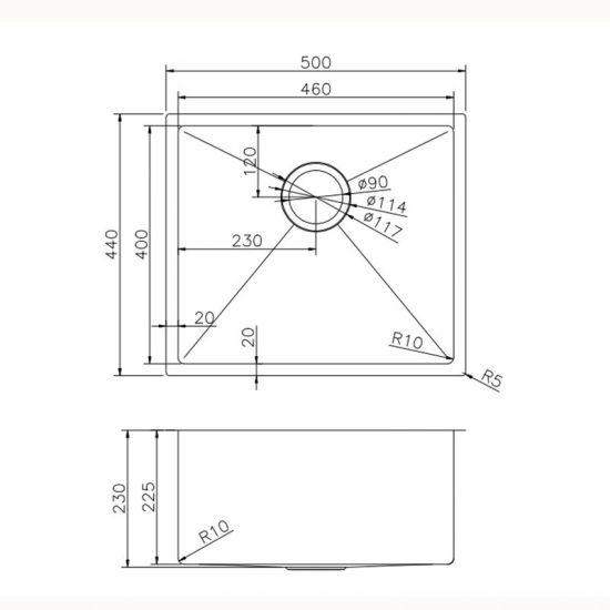 Brushed Gold 490x440x230mm 1.2mm Handmade Top/Undermount Single Bowl Kitchen/Laundry Sink