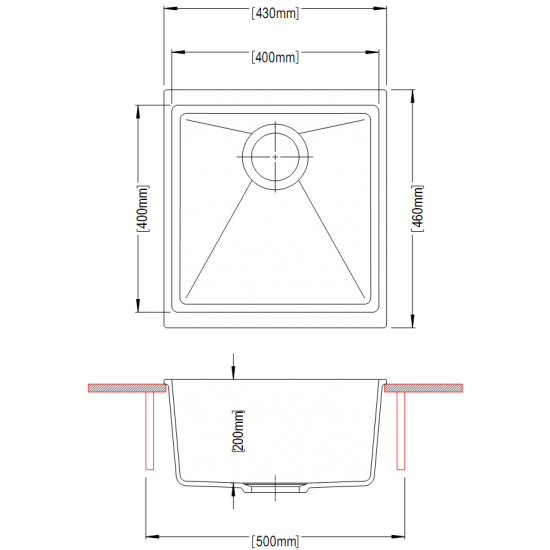 430 x 460 x 200mm Carysil Black Single Bowl Granite Kitchen/Laundry Sink Top/Flush/Under Mount