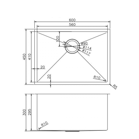 Gun Metal Grey 600x450x300mm 1.2mm Handmade Top/Undermount Single Bowl Kitchen/Laundry Sink