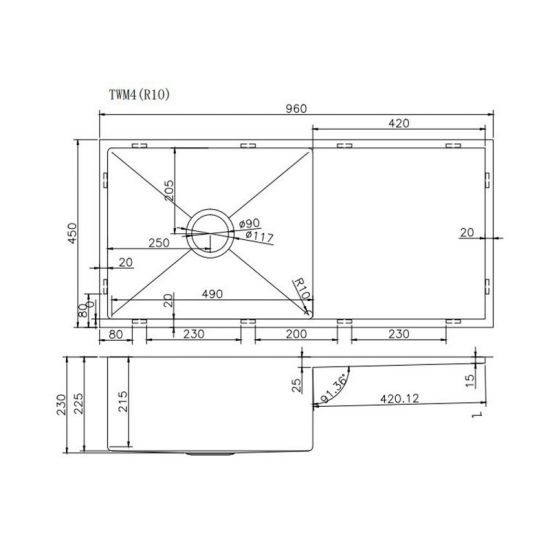 Gun Metal Grey Single Bowl Kitchen Sink with Drainer 960*450*230mm