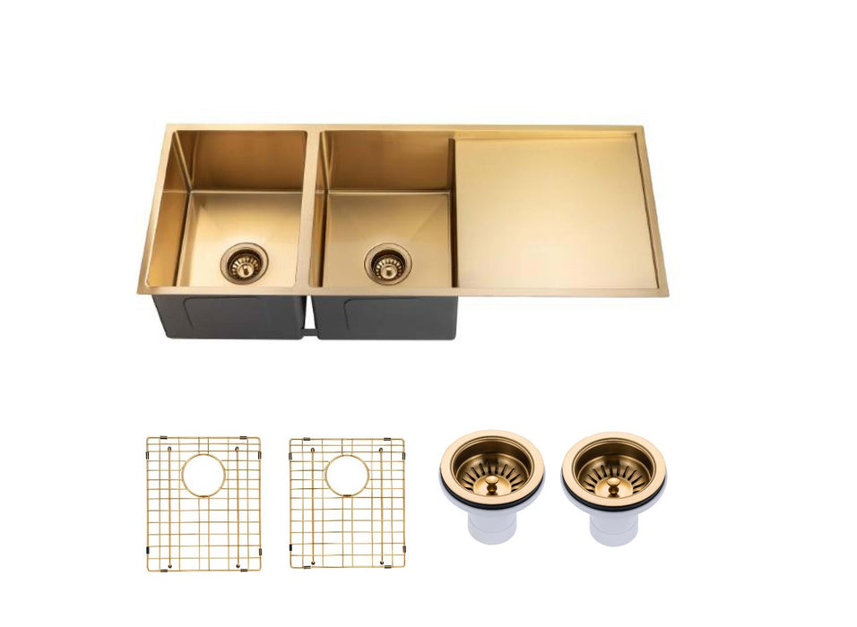 Brushed Gold Double Bowl Kitchen Sink with Drainer 1160*460*230mm