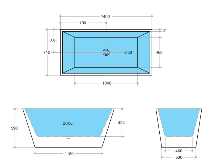 Qubist 1400mm Gloss White Bath