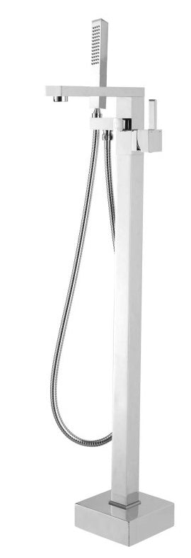 Square Brushed Nickel Freestanding Bath Mixer With Handheld Shower