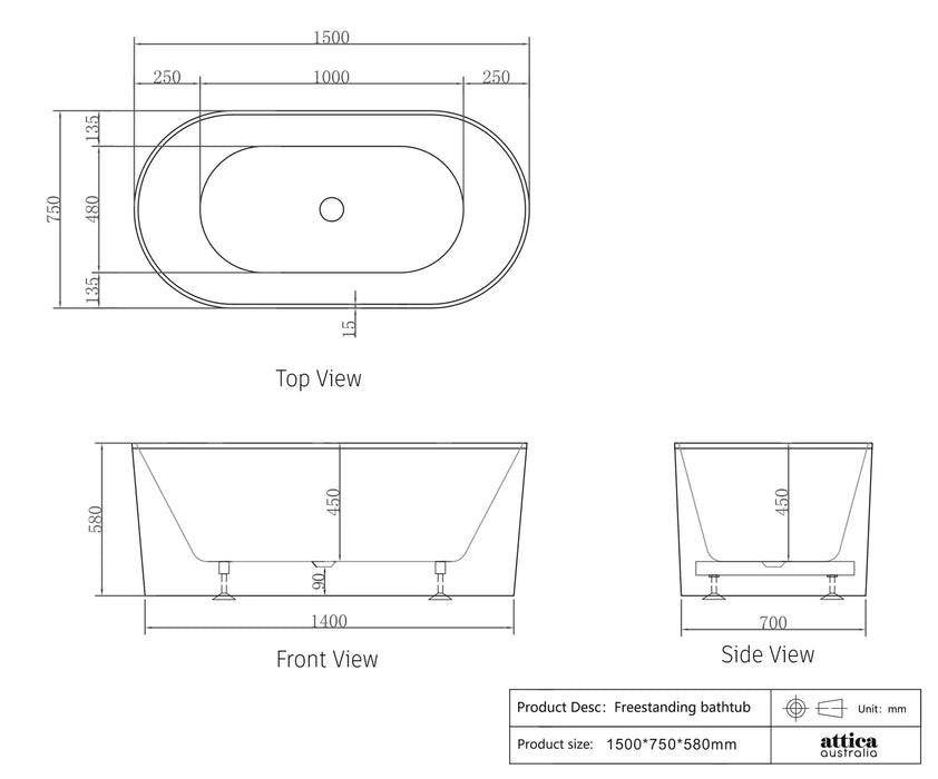 Attica Noosa 1500 Gloss White Bath